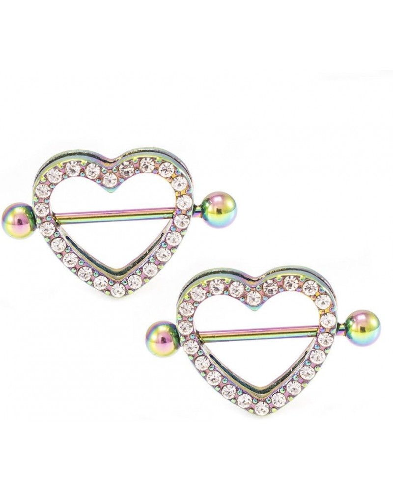 14G Stainless Steel CZ Paved Heart Nipple Rings Nipple Piercing Jewelry for Women 7/8 Inch 22mm Rainbow - Clear CZ $10.65 Bod...