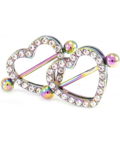 14G Stainless Steel CZ Paved Heart Nipple Rings Nipple Piercing Jewelry for Women 7/8 Inch 22mm Rainbow - Clear CZ $10.65 Bod...