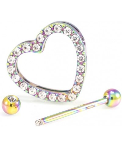 14G Stainless Steel CZ Paved Heart Nipple Rings Nipple Piercing Jewelry for Women 7/8 Inch 22mm Rainbow - Clear CZ $10.65 Bod...