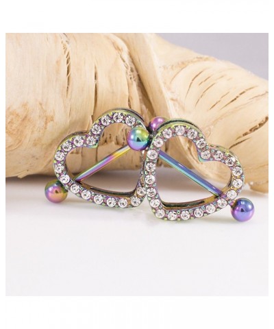 14G Stainless Steel CZ Paved Heart Nipple Rings Nipple Piercing Jewelry for Women 7/8 Inch 22mm Rainbow - Clear CZ $10.65 Bod...