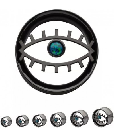 Black PVD 316L Stainless Steel Cut Out Evil Eye with Green Opal Double Flared Tunnels, Sold As Pair 10mm (00GA) $12.17 Body J...