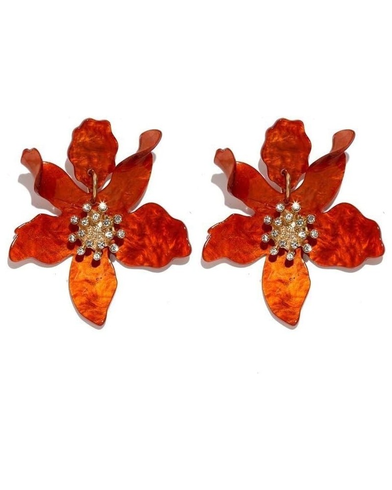 6CM Bohemian Luxury Oversize Resin Big Flower Earrings, Resin&Acrylic Stud Earring For Women, Stainless Steel Crystal Jewelry...