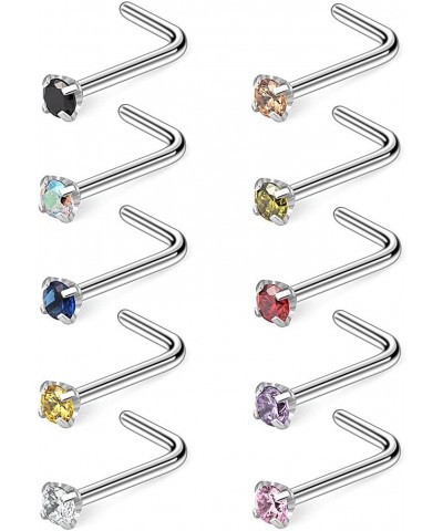 10-40PCS 20G Surgical Steel Diamond CZ Nose Stud Rings L Shaped Piercing Jewelry 1.5mm 2mm 2.5mm 3mm 10PCS - 2mm CZ $9.89 Bod...