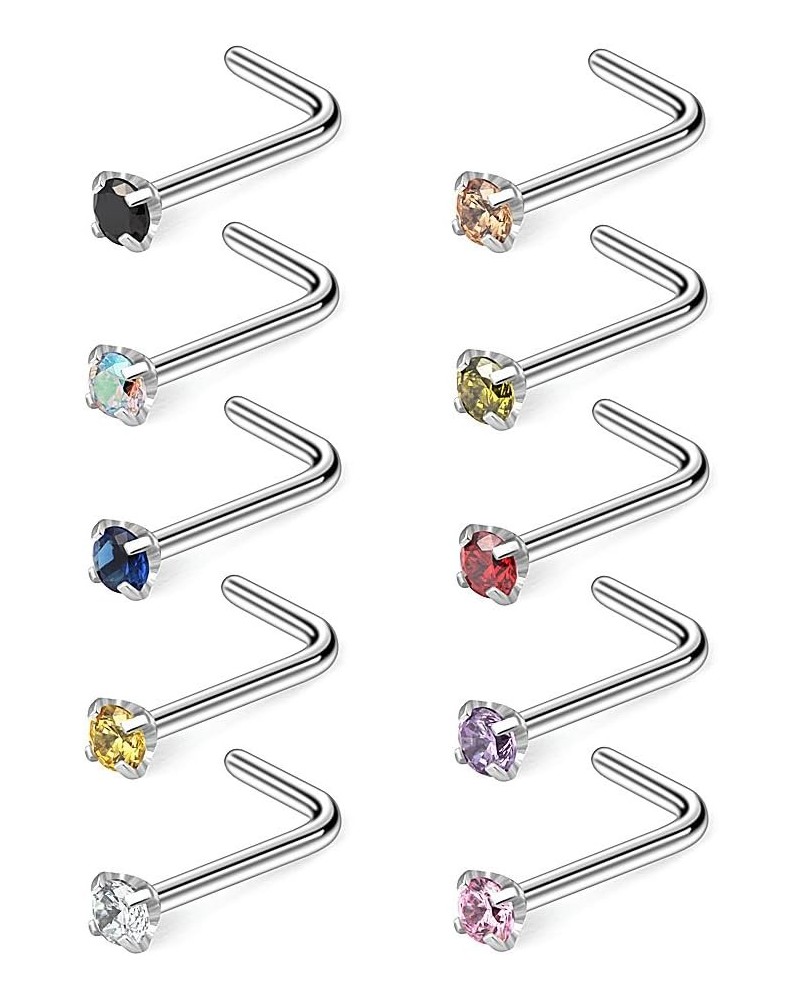 10-40PCS 20G Surgical Steel Diamond CZ Nose Stud Rings L Shaped Piercing Jewelry 1.5mm 2mm 2.5mm 3mm 10PCS - 2mm CZ $9.89 Bod...