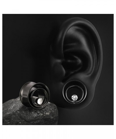 2PCS Unique Double Ear Gauges for Stretched Ears with Crystal, Hypoallergenic 316 Stainless Steel Plugs Tunels Gauuges for Ea...