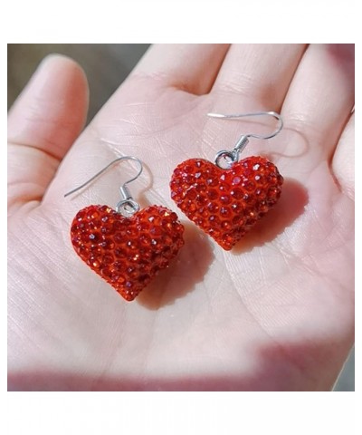 Red Heart Earrings for Women Rhinestone Love Heart Dangle Drop Earrings Valentine'S Day Heart Statement Earrings Gifts Jewelr...