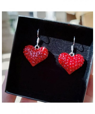 Red Heart Earrings for Women Rhinestone Love Heart Dangle Drop Earrings Valentine'S Day Heart Statement Earrings Gifts Jewelr...