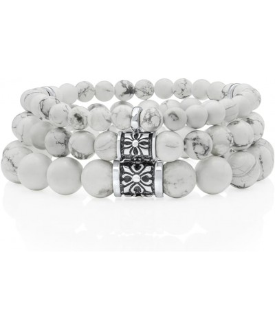 Howlite Bracelet 6/8/10MM Dia White Stones with 925 Sterling Silver Beads for Men and Women Washers - 6mm - Size XL $47.46 Br...