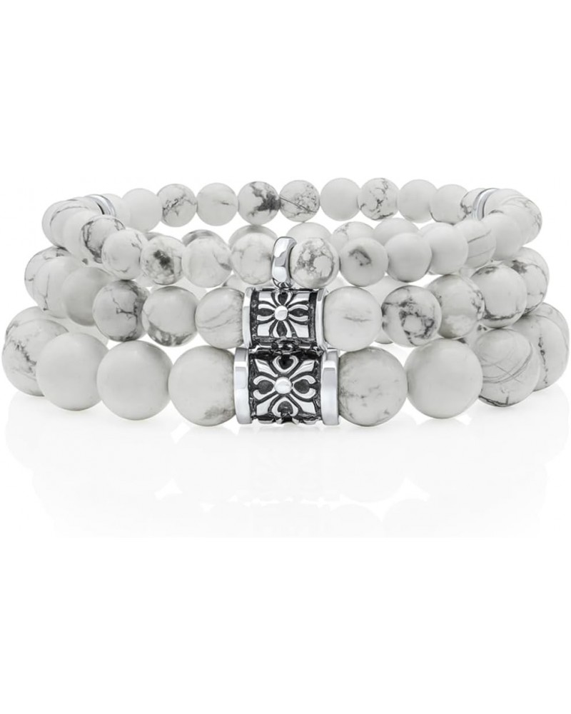 Howlite Bracelet 6/8/10MM Dia White Stones with 925 Sterling Silver Beads for Men and Women Washers - 6mm - Size XL $47.46 Br...