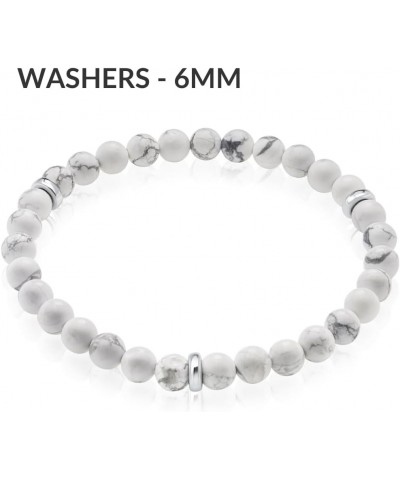 Howlite Bracelet 6/8/10MM Dia White Stones with 925 Sterling Silver Beads for Men and Women Washers - 6mm - Size XL $47.46 Br...