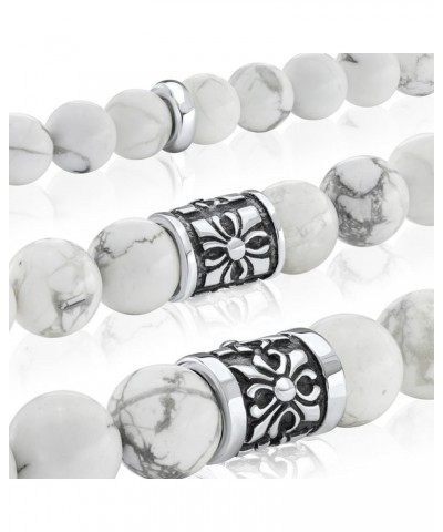 Howlite Bracelet 6/8/10MM Dia White Stones with 925 Sterling Silver Beads for Men and Women Washers - 6mm - Size XL $47.46 Br...