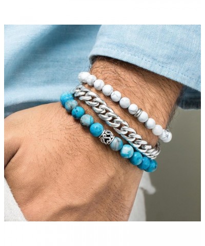 Howlite Bracelet 6/8/10MM Dia White Stones with 925 Sterling Silver Beads for Men and Women Washers - 6mm - Size XL $47.46 Br...