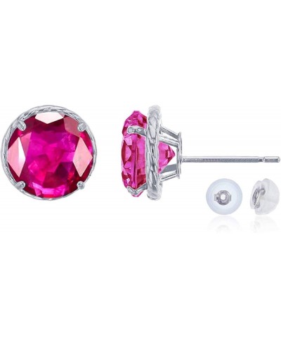 14K White Gold 7mm Round Rope Frame Stud Earring with Silicone Back created-ruby $67.32 Earrings