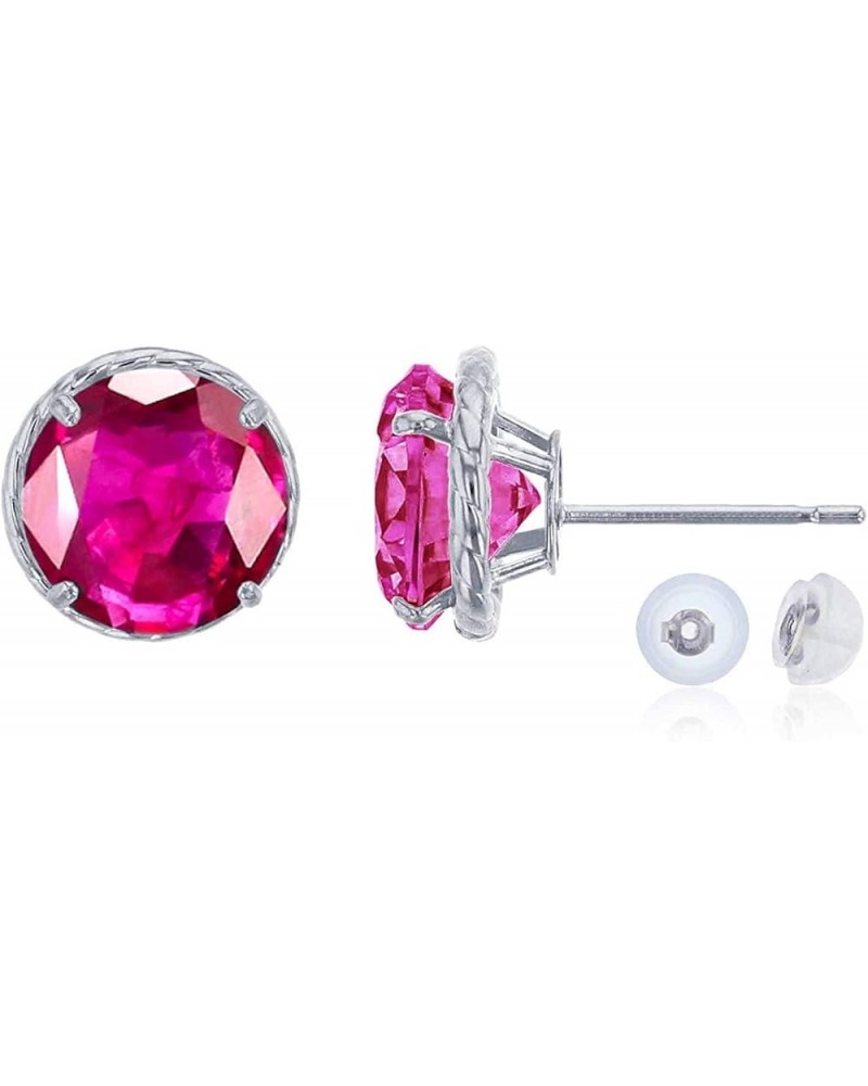 14K White Gold 7mm Round Rope Frame Stud Earring with Silicone Back created-ruby $67.32 Earrings