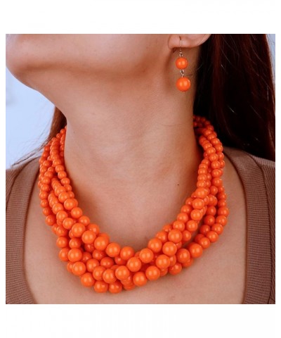 1920s Multilayer Twisted Beads Cluster Choker Necklace with Earrings Orange $10.07 Necklaces