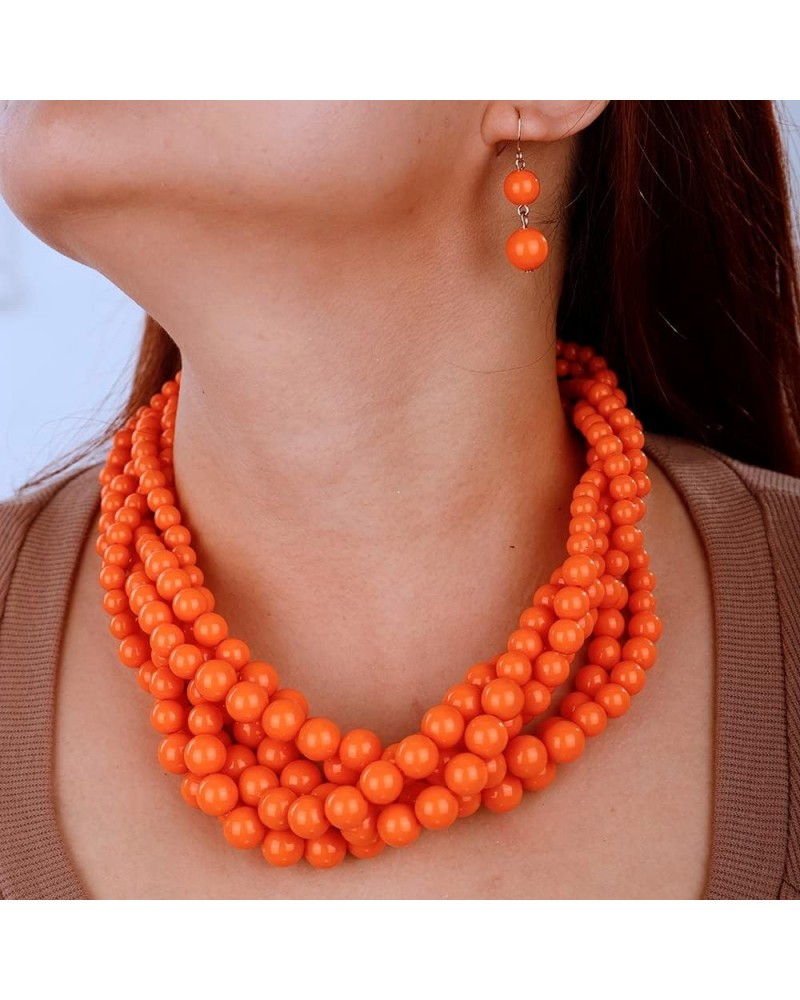 1920s Multilayer Twisted Beads Cluster Choker Necklace with Earrings Orange $10.07 Necklaces