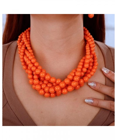 1920s Multilayer Twisted Beads Cluster Choker Necklace with Earrings Orange $10.07 Necklaces