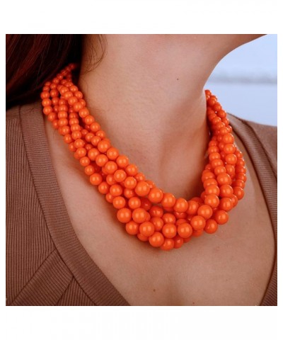 1920s Multilayer Twisted Beads Cluster Choker Necklace with Earrings Orange $10.07 Necklaces