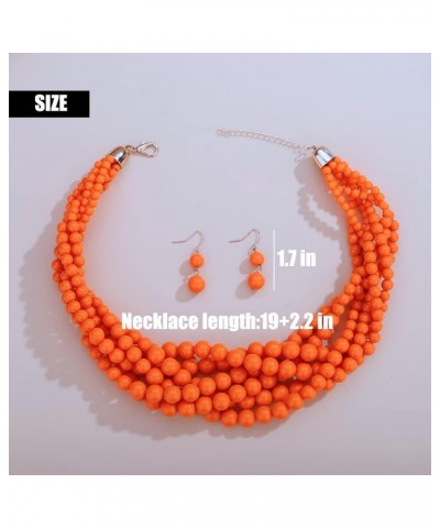 1920s Multilayer Twisted Beads Cluster Choker Necklace with Earrings Orange $10.07 Necklaces