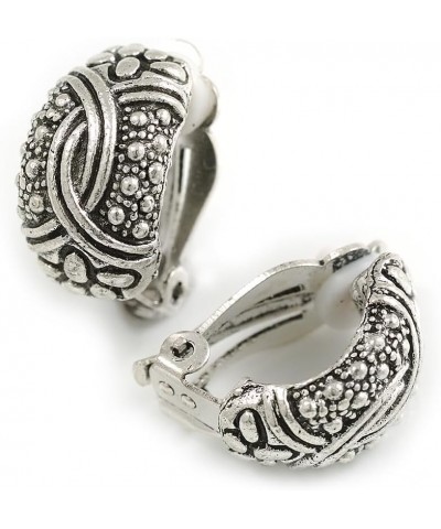 C Shape Textured Clip On Earrings in Aged Silver Tone - 20mm Tall $14.92 Earrings