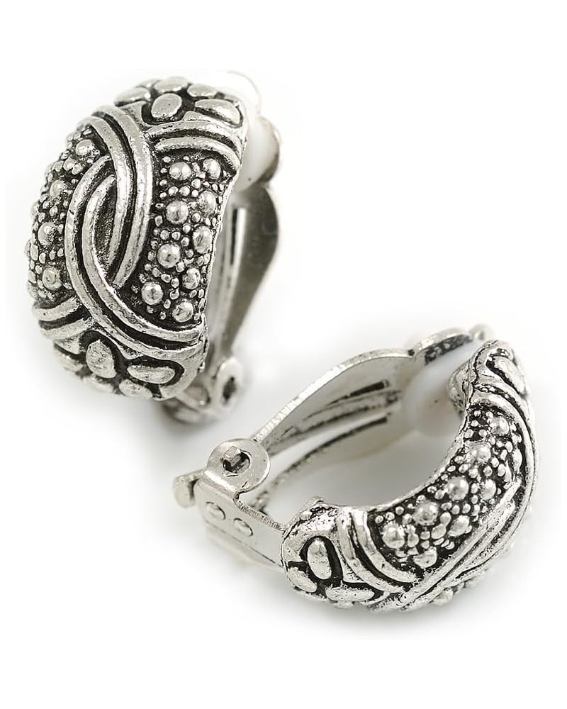 C Shape Textured Clip On Earrings in Aged Silver Tone - 20mm Tall $14.92 Earrings