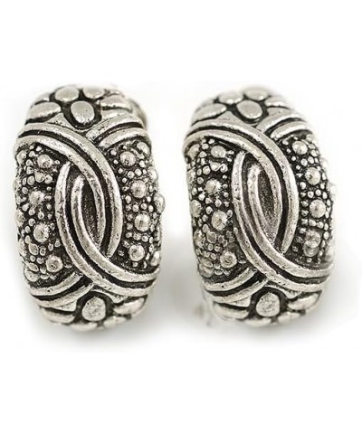 C Shape Textured Clip On Earrings in Aged Silver Tone - 20mm Tall $14.92 Earrings