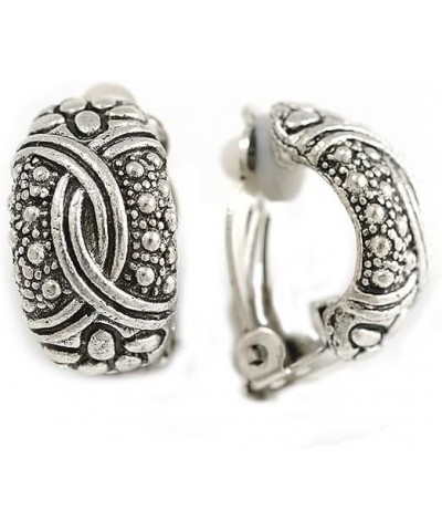 C Shape Textured Clip On Earrings in Aged Silver Tone - 20mm Tall $14.92 Earrings