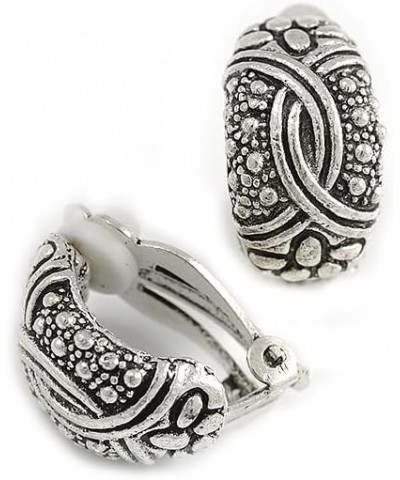 C Shape Textured Clip On Earrings in Aged Silver Tone - 20mm Tall $14.92 Earrings