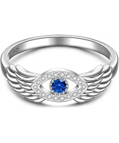 Sterling Silver Evil Eye Ring Feather Angel Wing Evil Eye Rings for Women Protection Greek Blue Turkish Nazar Jewelry $11.61 ...