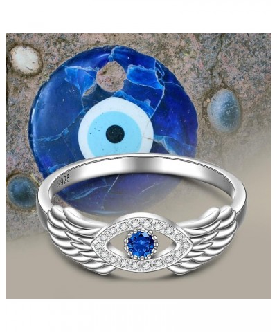 Sterling Silver Evil Eye Ring Feather Angel Wing Evil Eye Rings for Women Protection Greek Blue Turkish Nazar Jewelry $11.61 ...