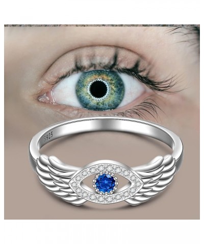 Sterling Silver Evil Eye Ring Feather Angel Wing Evil Eye Rings for Women Protection Greek Blue Turkish Nazar Jewelry $11.61 ...