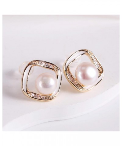 S925 Silver needles Pearl button stud earrings cultured freshwater pearl Cubic zirconia stud Earrings Birthday Gifts Women's ...