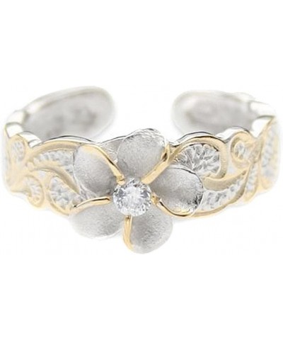 Hawaiian Sterling Silver With Yellow Gold Flashed Plumeria Toe Ring With Synthetic CZ Accent $15.34 Body Jewelry