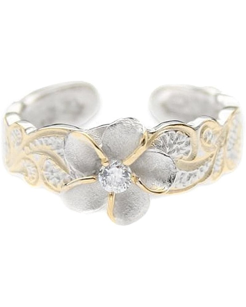 Hawaiian Sterling Silver With Yellow Gold Flashed Plumeria Toe Ring With Synthetic CZ Accent $15.34 Body Jewelry