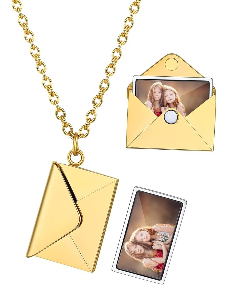 Personalized Locket Necklace Envelope Love Letter Necklaces with Photo Message Engraved for Women Men Stainless Steel Pendant...