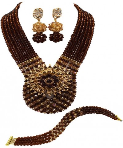 Women's Fashion Beaded Crystal Nigerian Bridal Wedding Party Necklace African Beads Jewelry Set Brown and Champagne Gold $17....