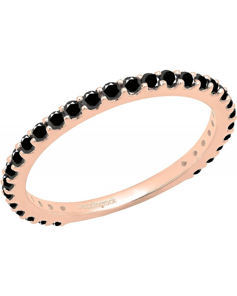 Round Diamond or Gemstone Eternity Stackable Wedding Band for Women | Available in 10K/14K/18K Gold Black Diamond in 14K Rose...