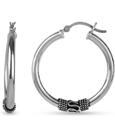 Sterling Silver Oxidized Two-Tone Light-Weight Bali Hoop Click-Top Earrings for Women Medium-Bali-1.2 $14.40 Earrings