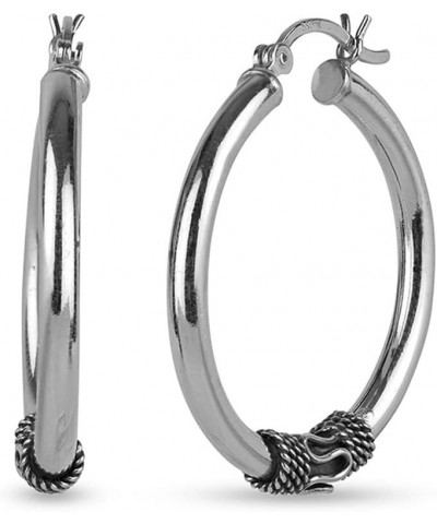 Sterling Silver Oxidized Two-Tone Light-Weight Bali Hoop Click-Top Earrings for Women Medium-Bali-1.2 $14.40 Earrings