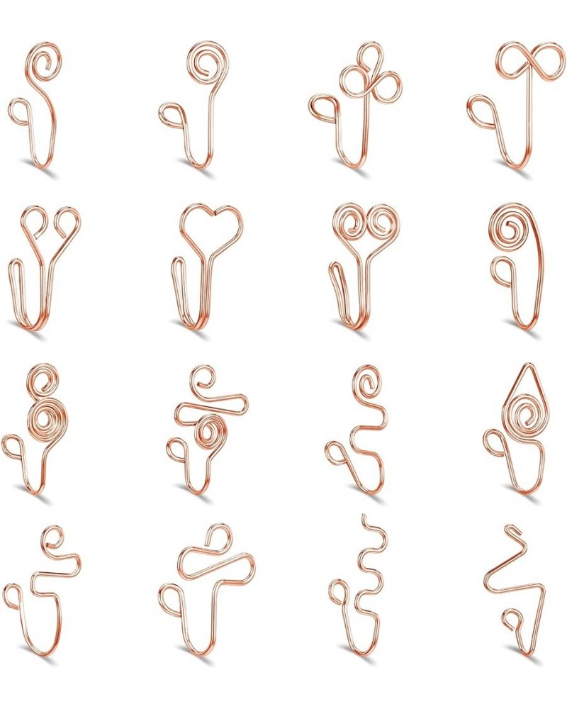 16 Pcs African Nose Cuff, Surgical Steel Nose Cuff Non Piercing, Fake Nose Rings Fake Piercings Clip On Nose Ring Rose Gold N...