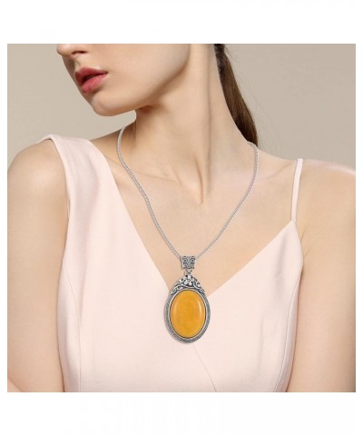 Oval Gemstone Necklace for Women Stainless Steel Oval Pendant Semi-precious Stones Jewelry Gift for Wife Mom Yellow Agate $14...