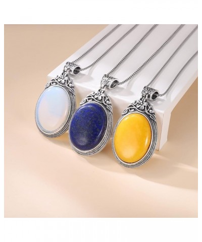 Oval Gemstone Necklace for Women Stainless Steel Oval Pendant Semi-precious Stones Jewelry Gift for Wife Mom Yellow Agate $14...