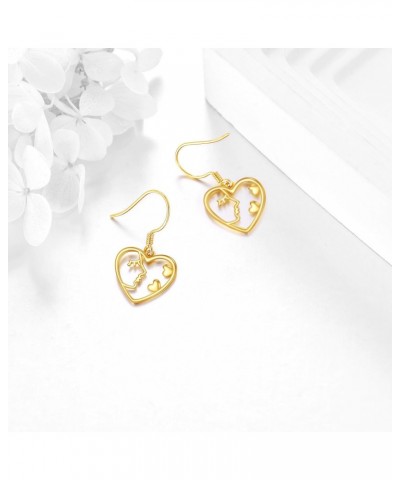 14k Solid Gold Heart Dangle Drop Earrings Lady Face Earrings for Women Geometric Abstract Art Statement Jewelry Gifts for Her...