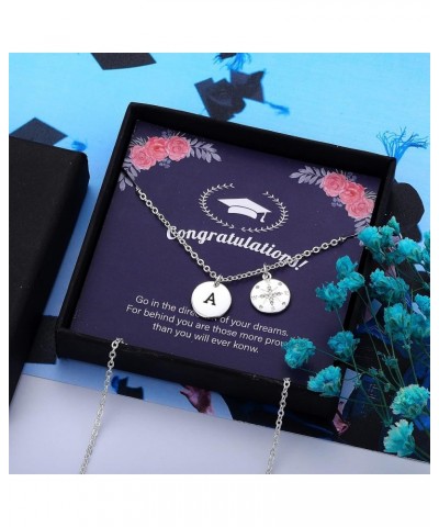 Graduation Gifts for Her, Sterling Silver Over Compass Necklace Graduation Gifts Graduation Initial Necklace College High Sch...