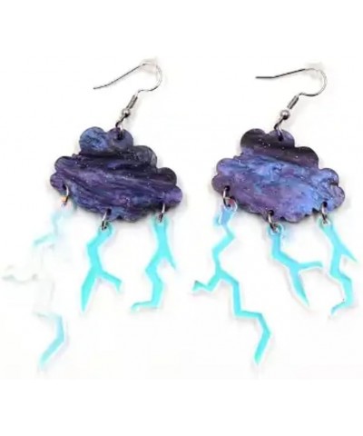 Thunder Storm Lightning Earring Earrings Bolts Weather Cloud Chaos Irredescent Purple Witch Cauldron Sparkle Magic Spell Pot ...