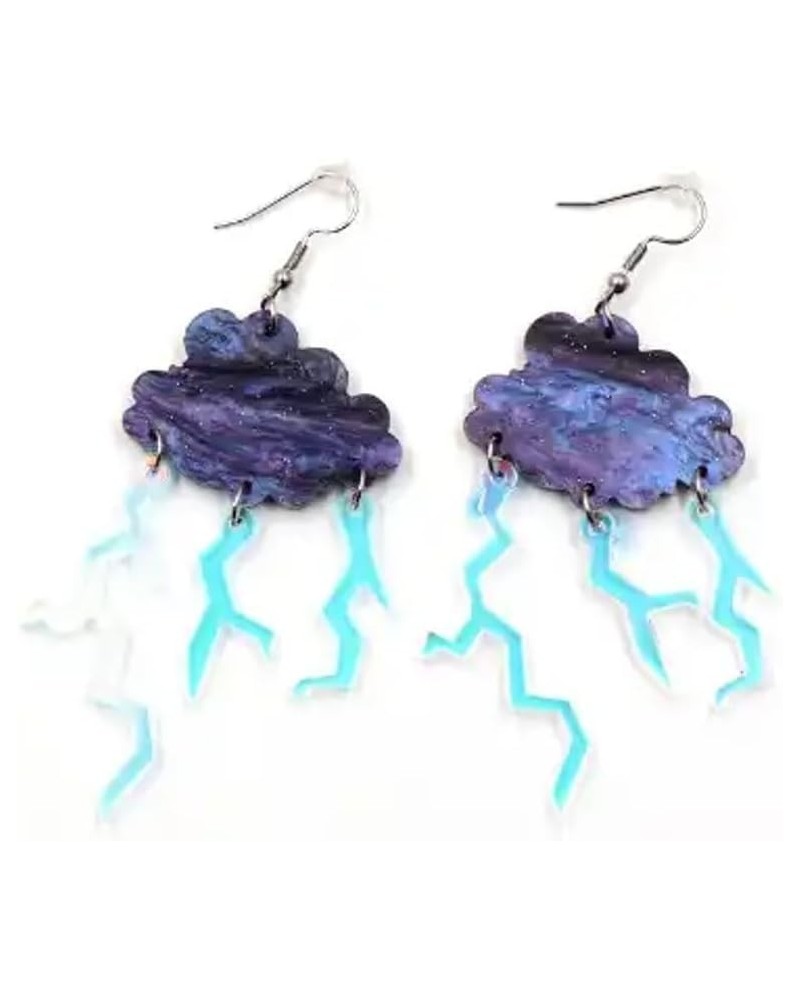 Thunder Storm Lightning Earring Earrings Bolts Weather Cloud Chaos Irredescent Purple Witch Cauldron Sparkle Magic Spell Pot ...