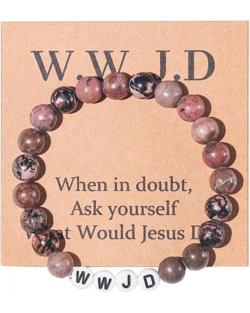 Natural Healing Stone WWJD Beaded Strand Adjustable Bracelet with Meaningful Card Inspirational for Women Jewelry Gifts What ...