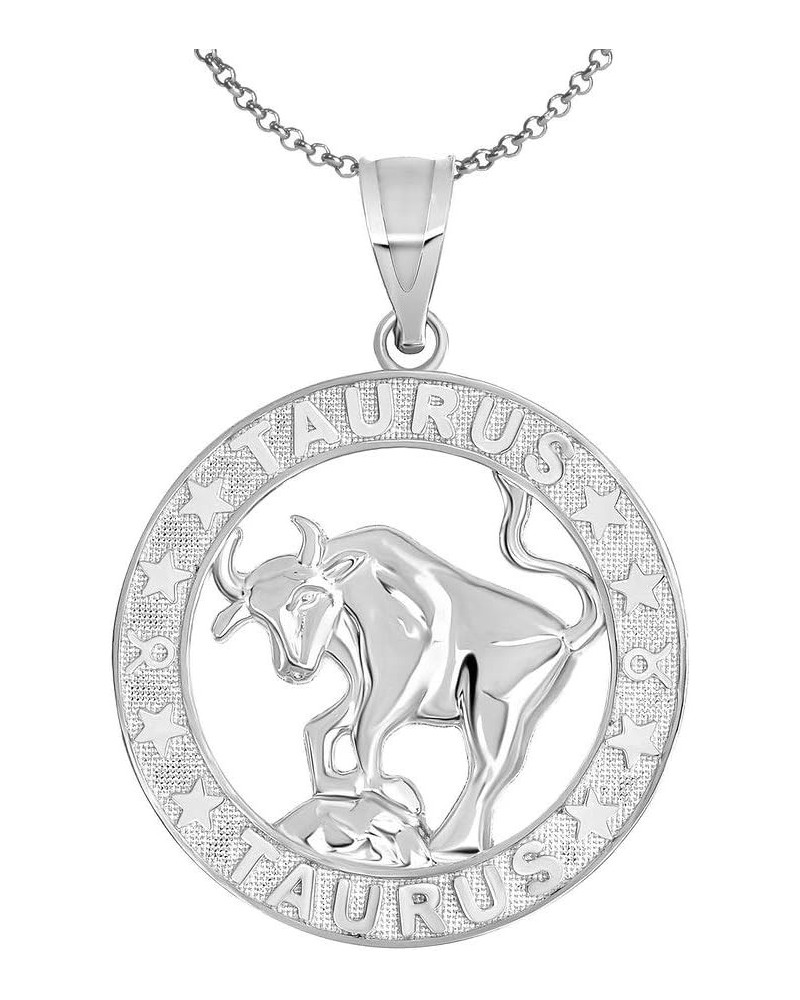 Sterling Silver Zodiac Sun Sign Symbol Unisex Men Women Jewlery Pendant With Chain 16.0 Inches Taurus $20.57 Necklaces