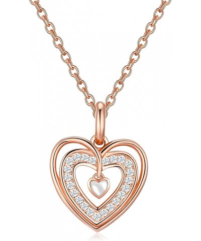 Gold Plated Heart Pendant Necklaces for Women and Girls, Forever Love Double Heart Pendant Chain with Sparky Cubic Zirconia w...