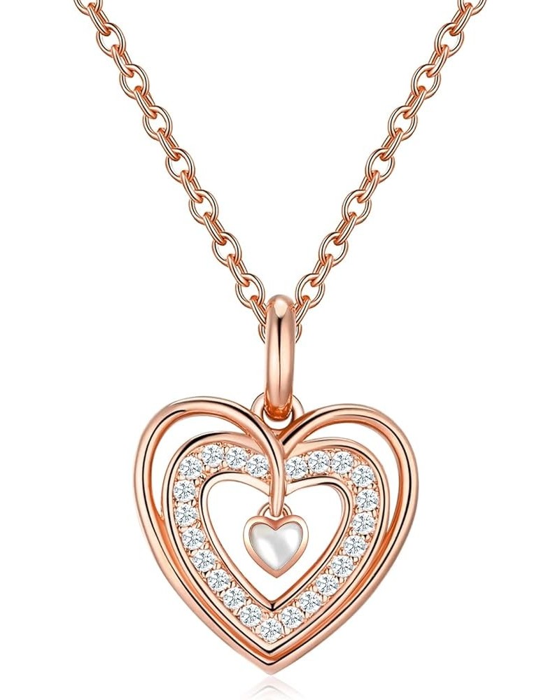 Gold Plated Heart Pendant Necklaces for Women and Girls, Forever Love Double Heart Pendant Chain with Sparky Cubic Zirconia w...